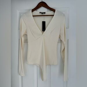 Lulu's Ivory Ribbed Long Sleeve Bodysuit NWT